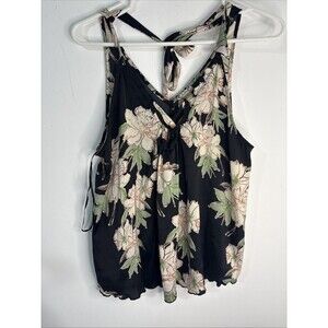 Intimately Free People Sleeveless Blouse Size M Shoulder Tie Floral Blk Boho New
